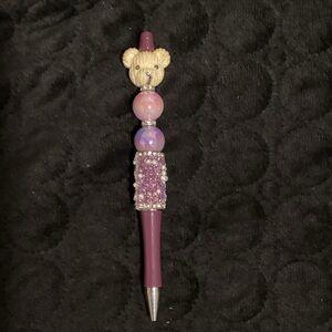 Purple Beaded Bear Pen